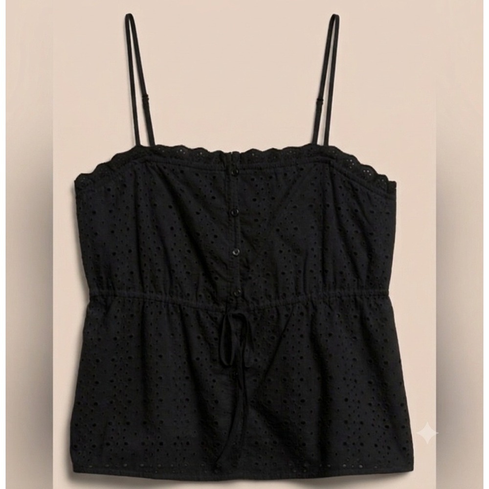 New Banana Republic Cami Top Large Petite Eyelet Black Button Front Boho Cottage